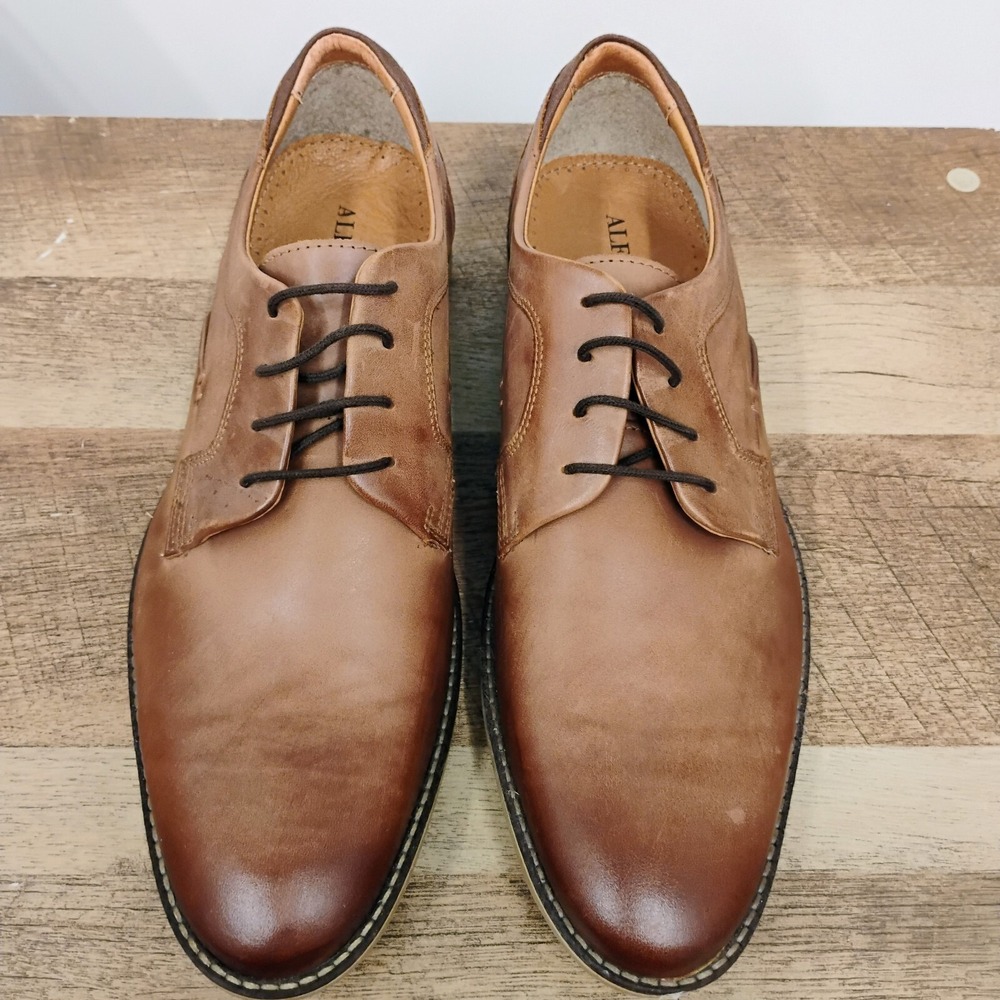 Alfani Kevin Mens 10 M Tan Brown Leather Textile Plain Toe Oxford Dress Shoes
